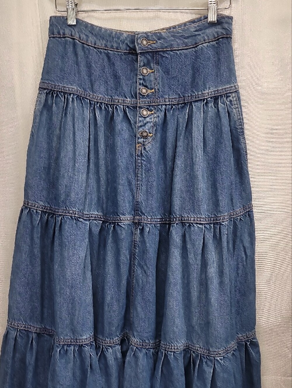 We the Free Dreamweaver Tiered Denim Maxi Skirt Size Xs - Picture 5 of 14